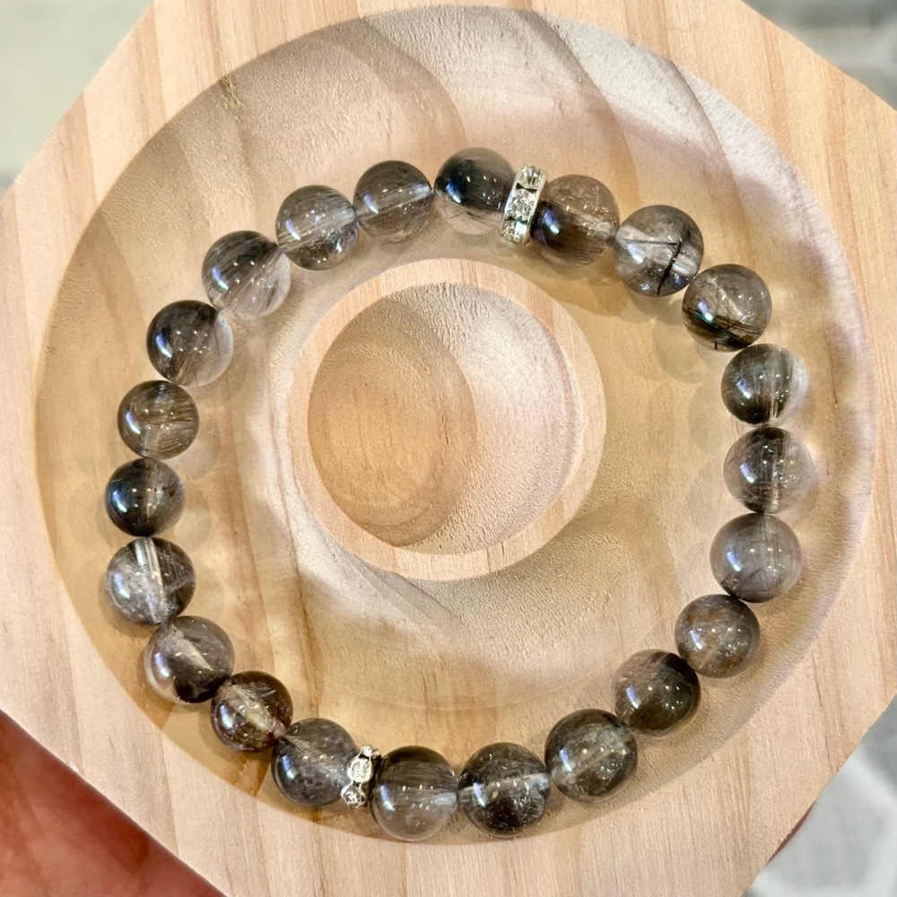 Rare Authentic Natural Black Tourmalinated
Rutilated Quartz Crystal Bracelet